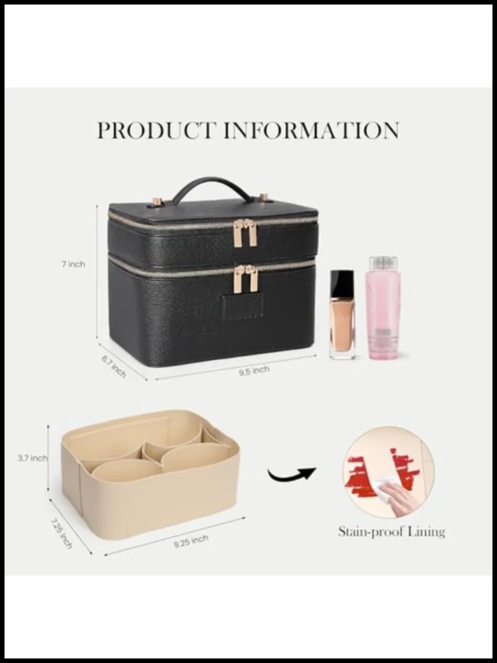 Large Double Layer PU Leather Cosmetic Bag Vanity Case Travel Toiletry Organizer